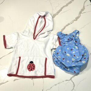 I play | One-Piece Baby Girls Blue Ladybug Swimsuit Swim Diaper Coverup Size 6M
